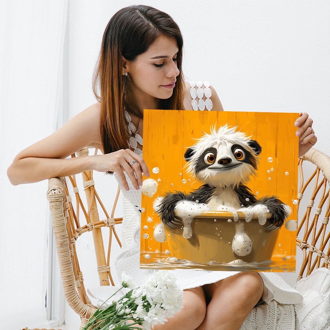 Bubbly Sloth Bath Time, Whimsical Minimalist Art Print - Image 3