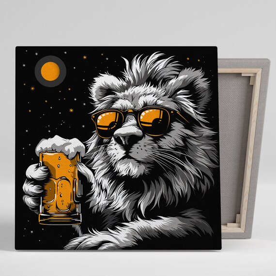 Cool Cat Beer Mug Sunglasses Night Sky Comic Pop Art Wall Poster