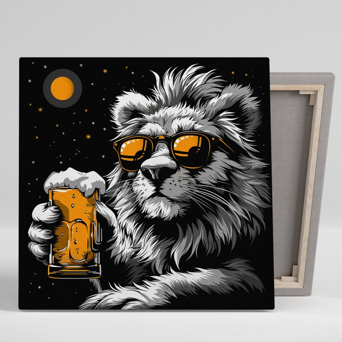 Cool Cat Beer Mug Sunglasses Night Sky Comic Pop Art Wall Poster
