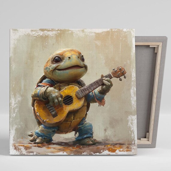 Melodic Turtle Troubadour Art Or Poster Whimsical Animal Decor Living Room Childrens Room Office Game Room Wall Art Turtle Decor