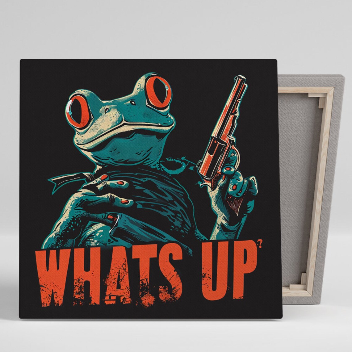 Frog Armed Amphibian Attitude, Whimsical Pop Art Print