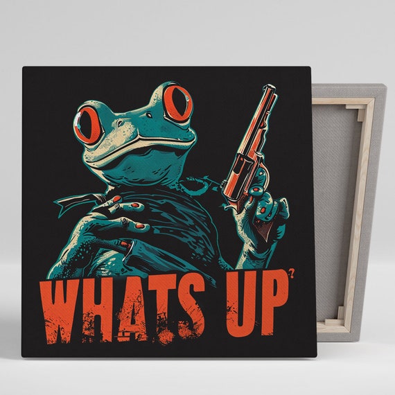 Frog Armed Amphibian Attitude, Whimsical Pop Art Print