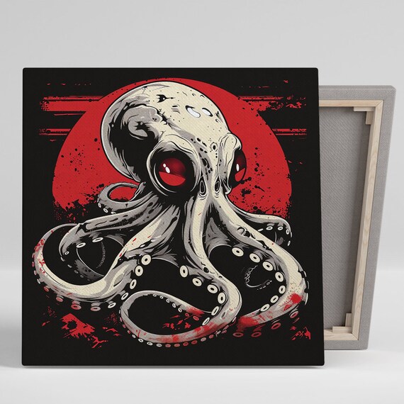 Octopus Art Or Poster Surrealism Pop Street Decor Game Room Home Theater Office Living Room Art Red Black Grey Octopus Decor