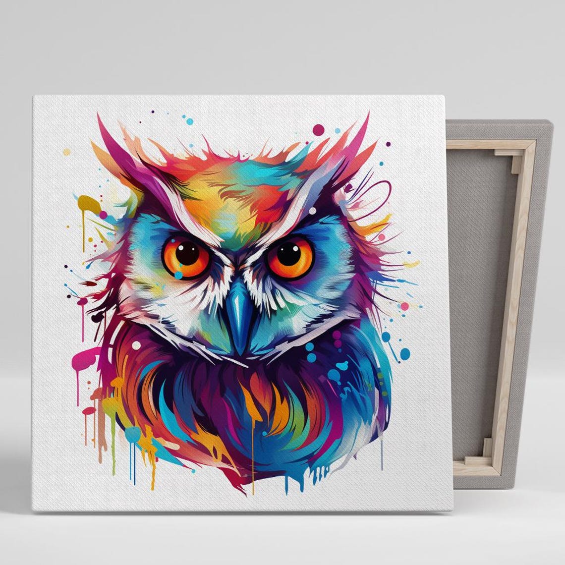 Rainbow Owl Watercolor Splash Multicolor Bird Portrait Wall Poster