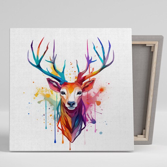 Vibrant Stag Splash Art Or Poster Modern Decor Living Room Bedroom Office Childrens Room Wall Art Multicolor Blue Orange Purple