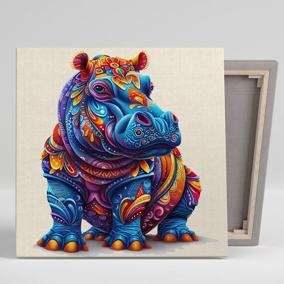 Psychedelic Hippo Poster, Whimsical Animal Decor
