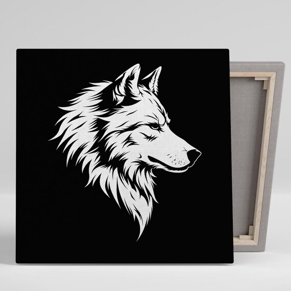 White Wolf Head Silhouette Bold Vector Wall Art On Black Poster