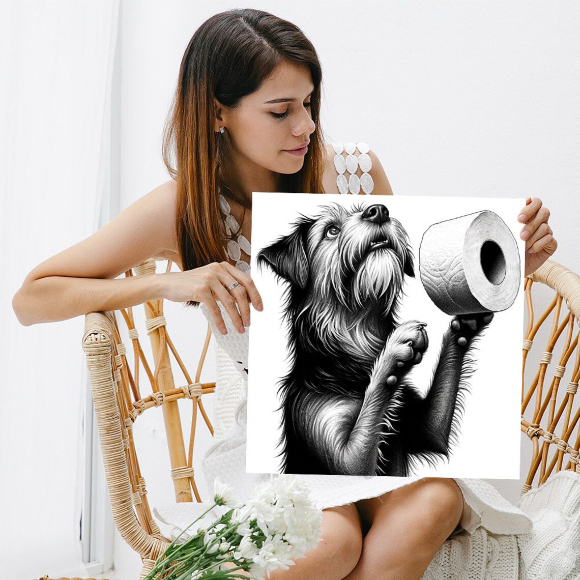 Dog With Toilet Paper, Funny Bathroom Wall Art Print - Image 3