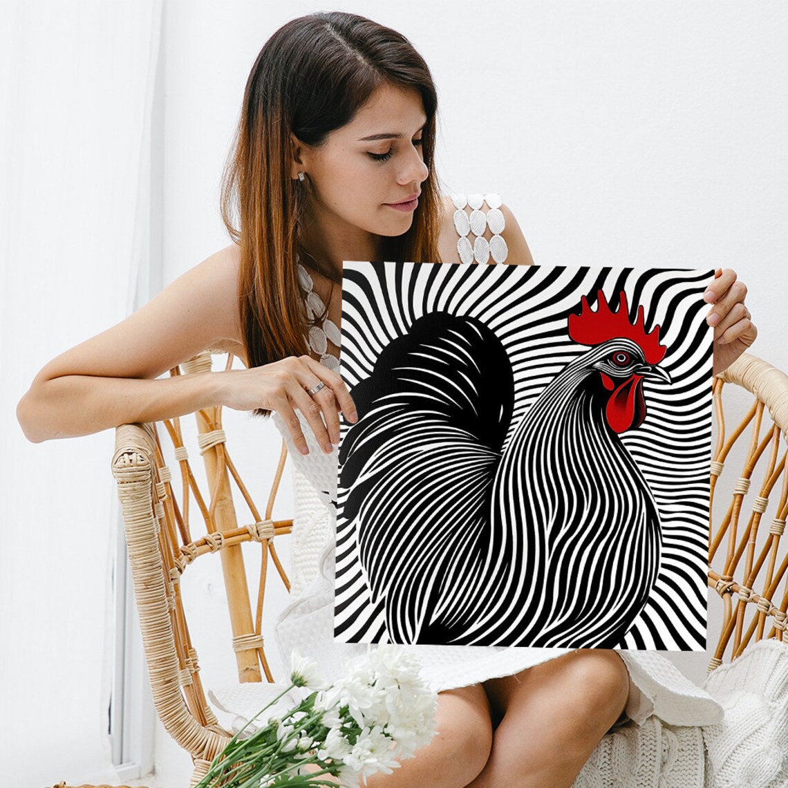 Hypnotic Rooster Contemporary Minimalist Art Print - Image 3