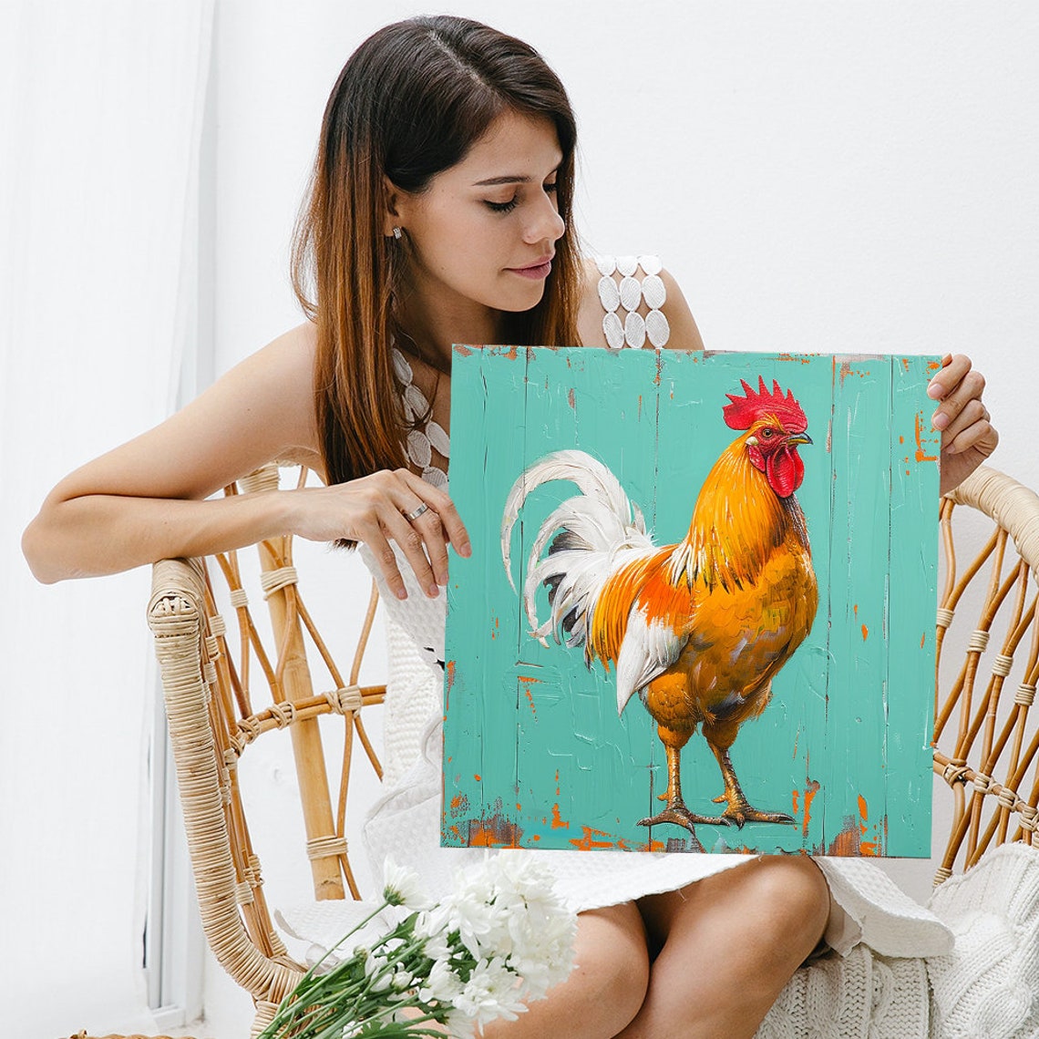 Golden Rooster Turquoise Barn Wood Farmhouse Rustic Wall Poster - Image 3