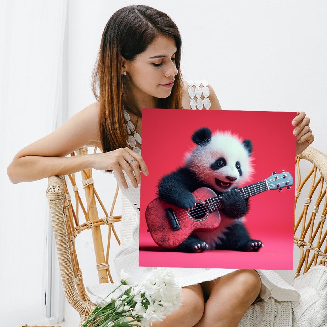 Rockstar Panda Serenade, Whimsical Animal Art Print - Image 3
