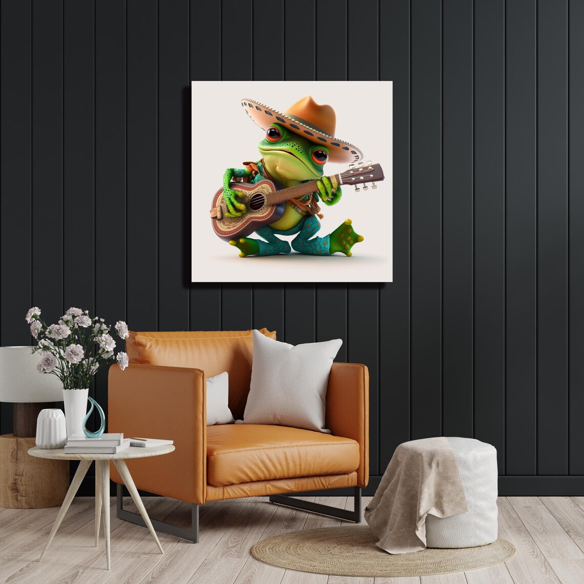 Cowboy Frog Playing Guitar Fun Whimsical Music Lover Animal Art Print - Image 2