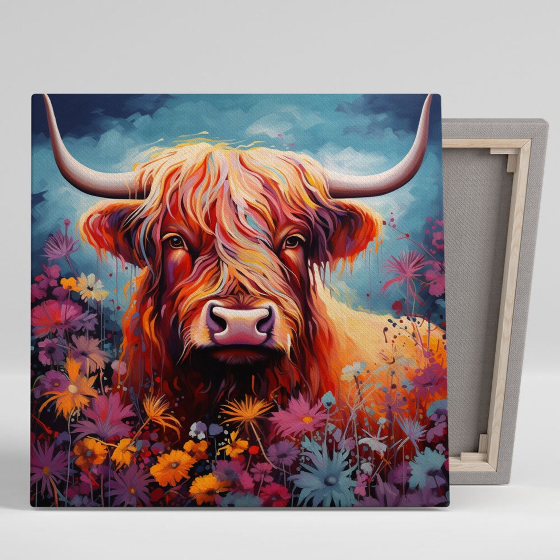 Highland Cow With Flower Or Poster Highland Cow Wall Art Scottish Highland Cow Farm Animal Art Room Decor Cow Wall Hanging