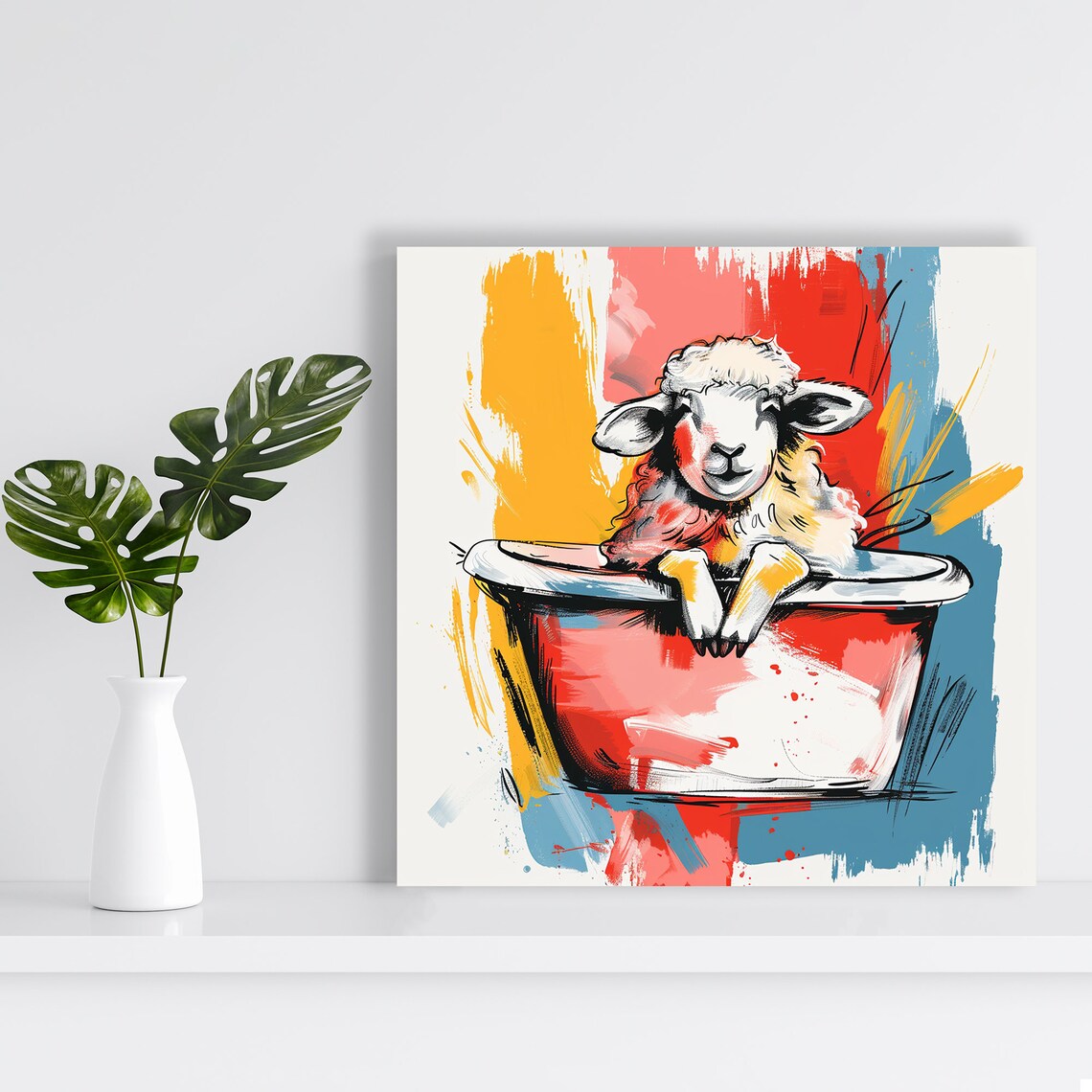 Sheep Bathtub Whimsy Art Print, Farmhouse Decor - Image 2