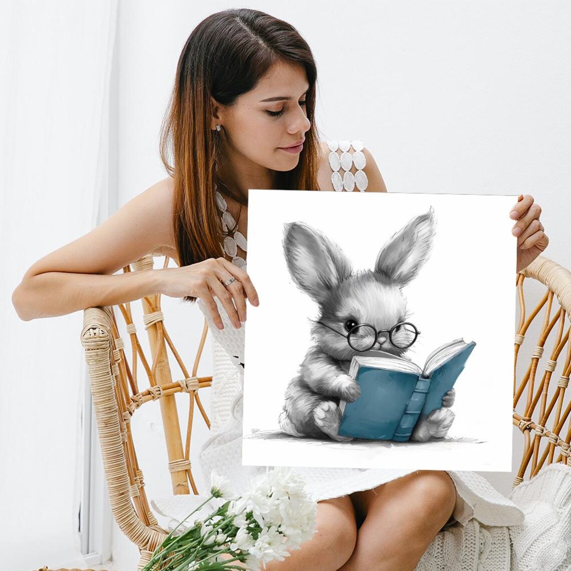 Bunny Bliss Modern Animal Wall Art Print, Nursery Decor - Image 3