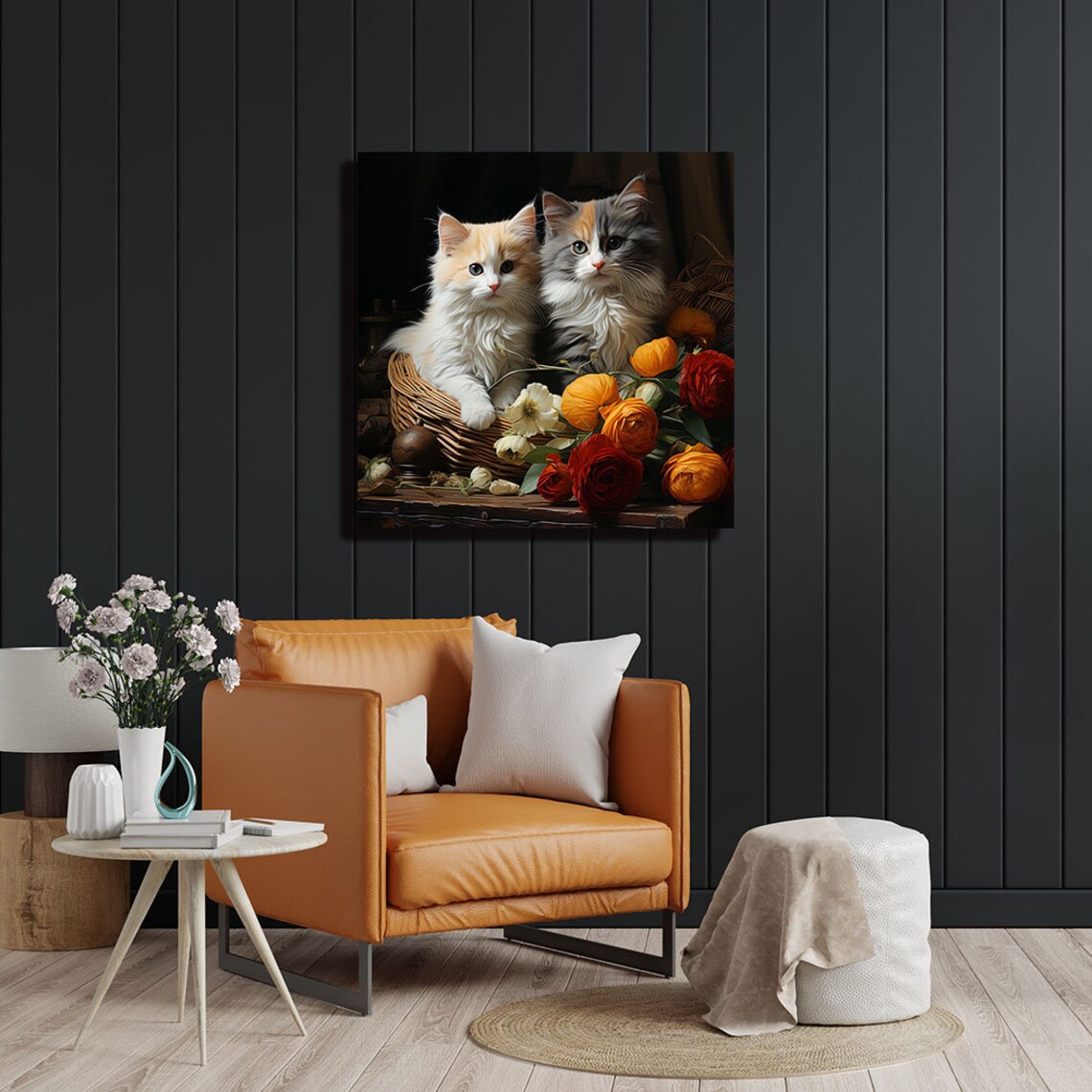 Two Cats With Flowers, Botanical Cat Art Print - Image 4