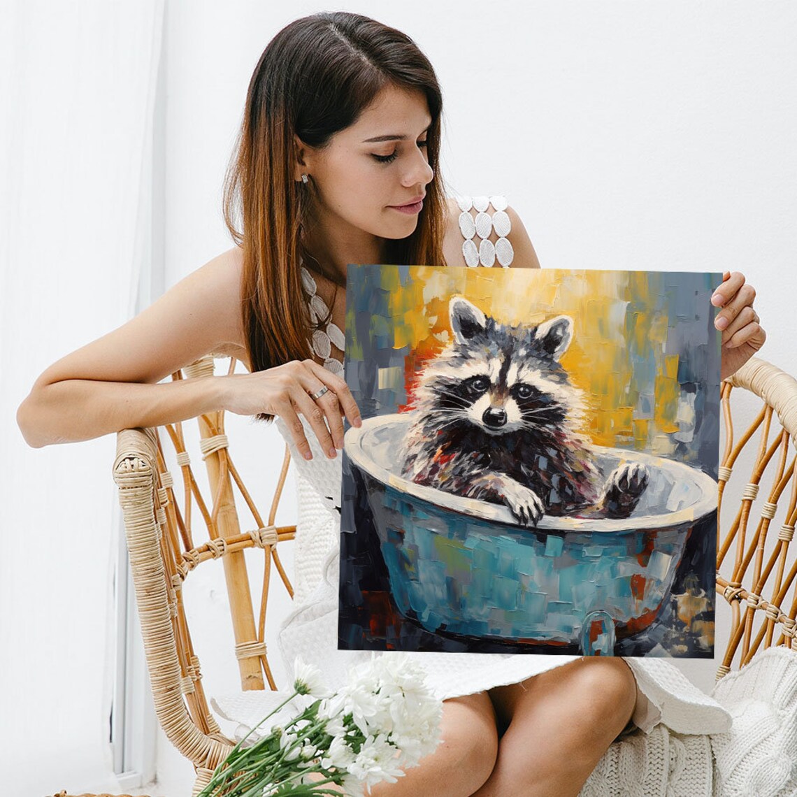 Raccoon in Bathtub Bathroom Art Print, Modern Decor - Image 3