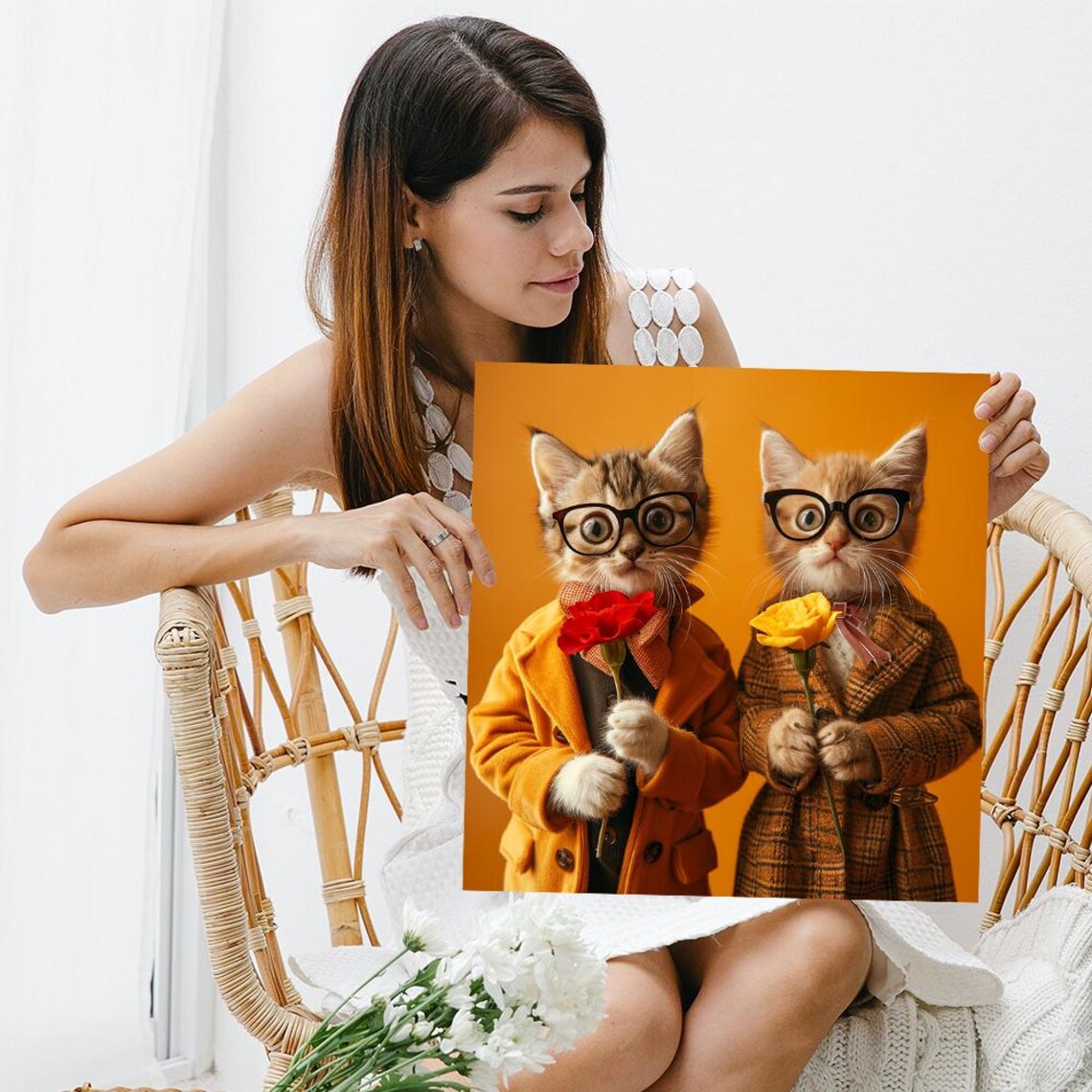 Kitten Fashion Art Print, Whimsical Retro Decor - Image 3