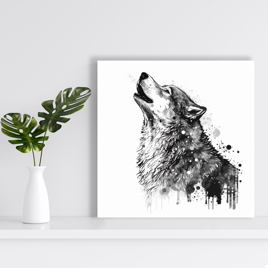 Howling Wolf Minimalist Nature Wall Art Print - Image 2