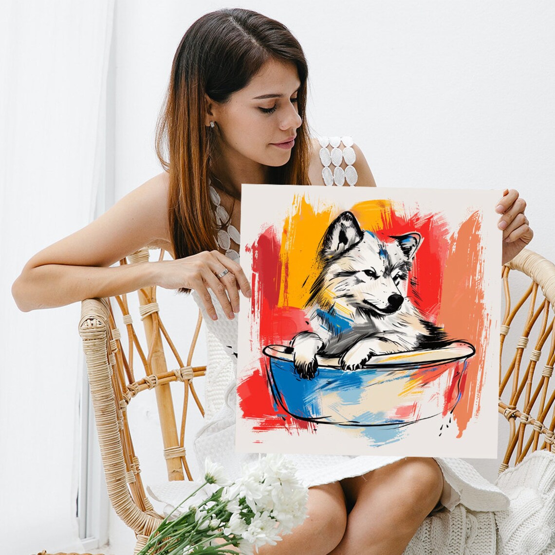 Wolf Bath Time, Whimsical Contemporary Art Print - Image 3
