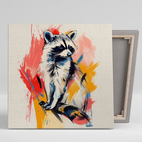 Raccoon Splash Art Or Poster Animal Contemporary Whimsical Decor Living Room Childrens Bedroom Office Wall Art Colorful Bold