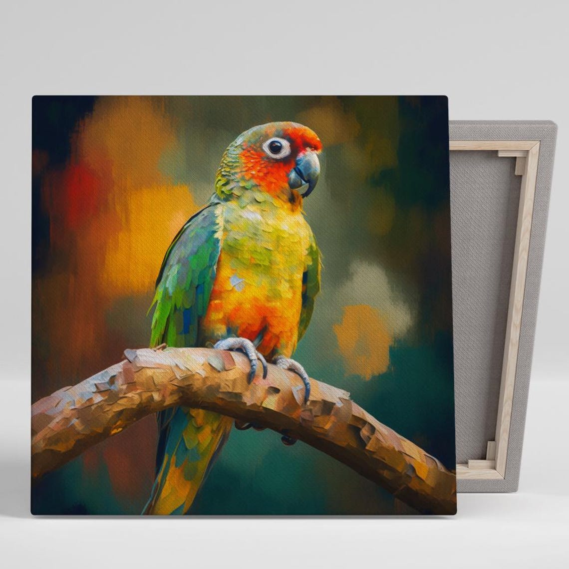 Vibrant Tropical Parrot Perched on Branch Nature Wildlife Style Poster