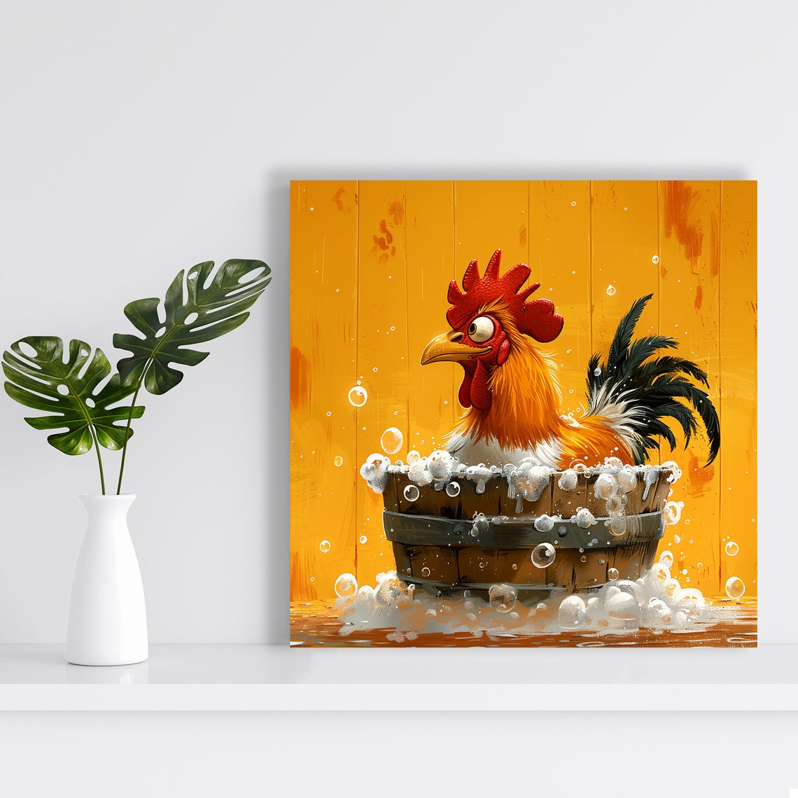 Rooster Bubble Bath Wooden Barrel Funny Farmhouse Bathroom Poster - Image 2