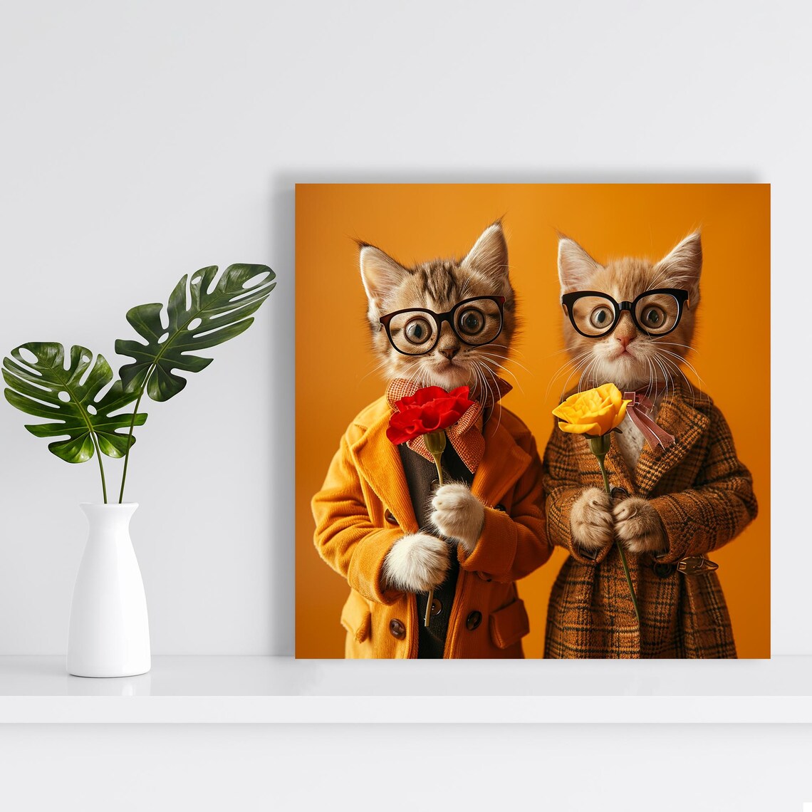 Kitten Fashion Art Print, Whimsical Retro Decor - Image 2