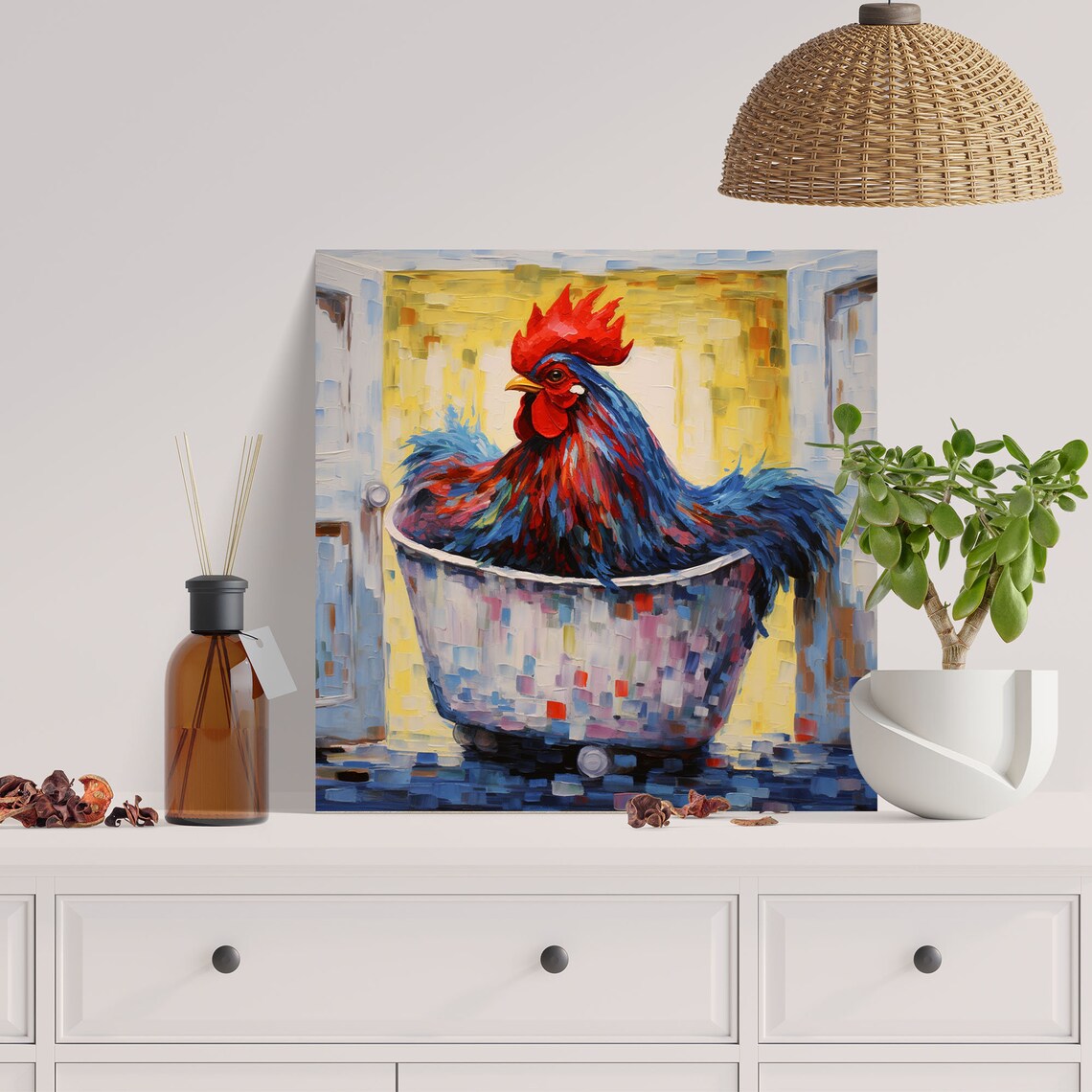 Rooster In Bathtub Bathroom Art Print, Contemporary - Image 2