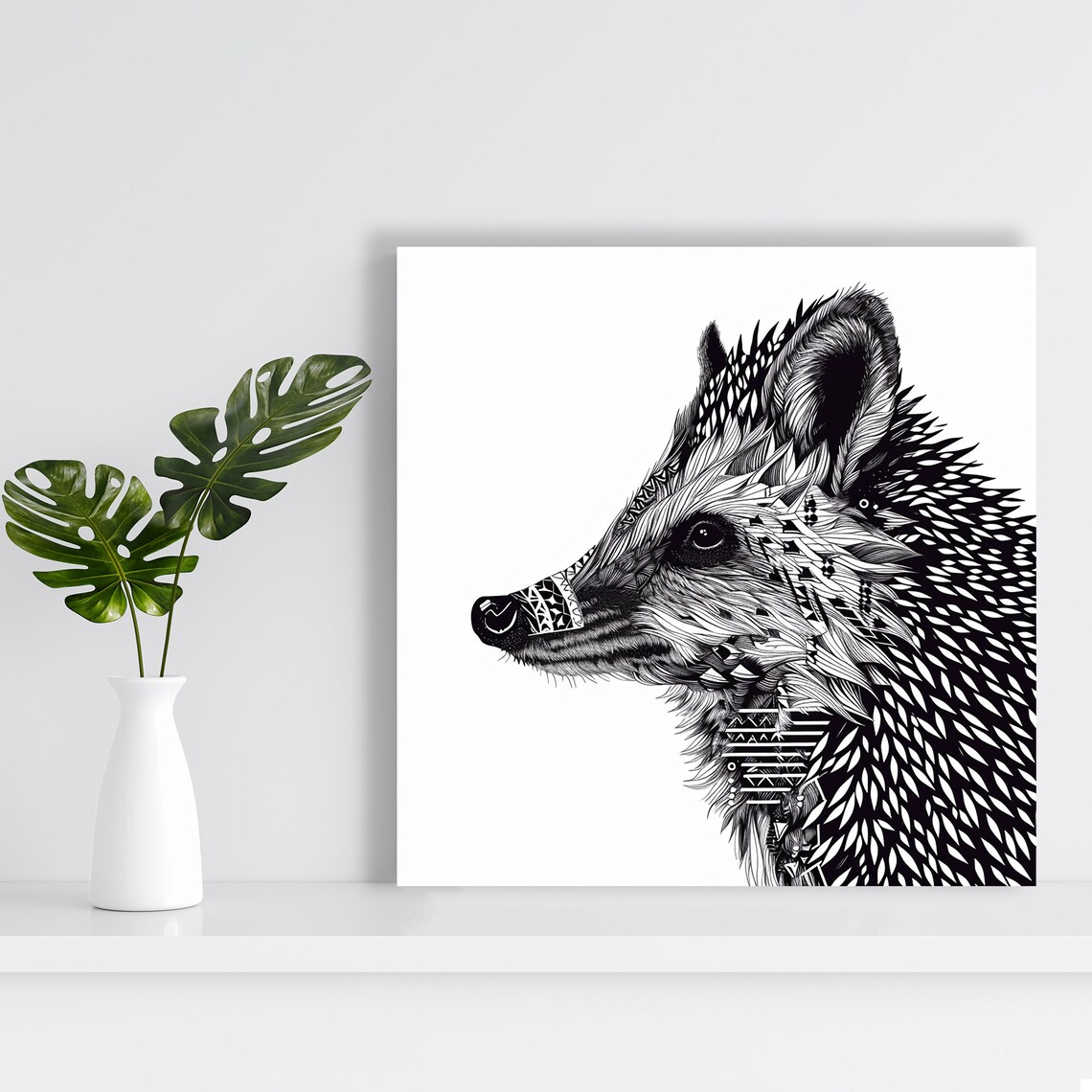 Hedgehog Tribal Zentangle Line Art Portrait Minimalist Poster - Image 2