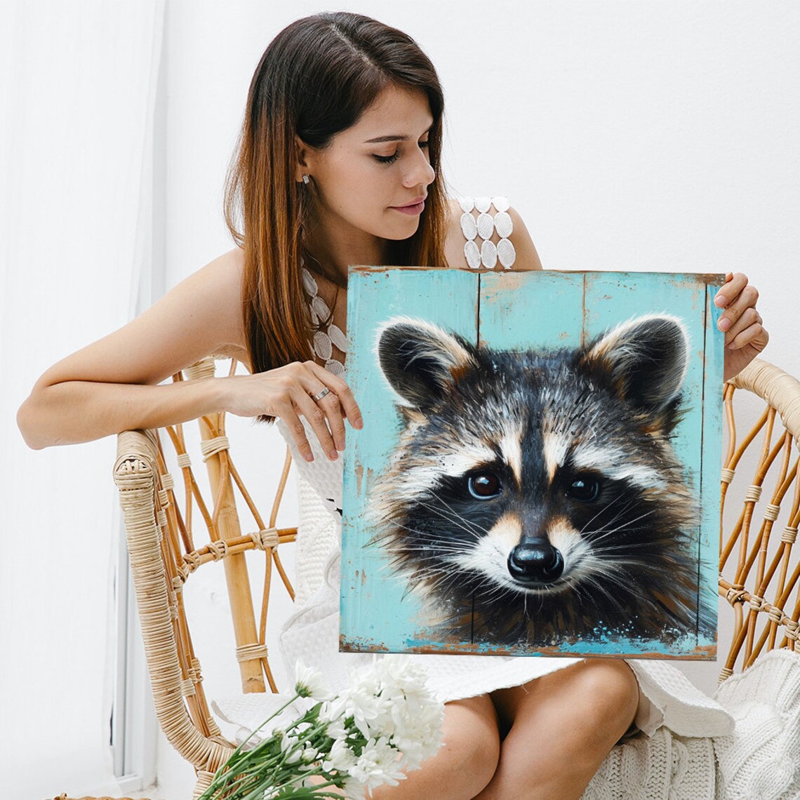 Curious Raccoon Peekaboo Rustic Farmhouse Art Print - Image 3