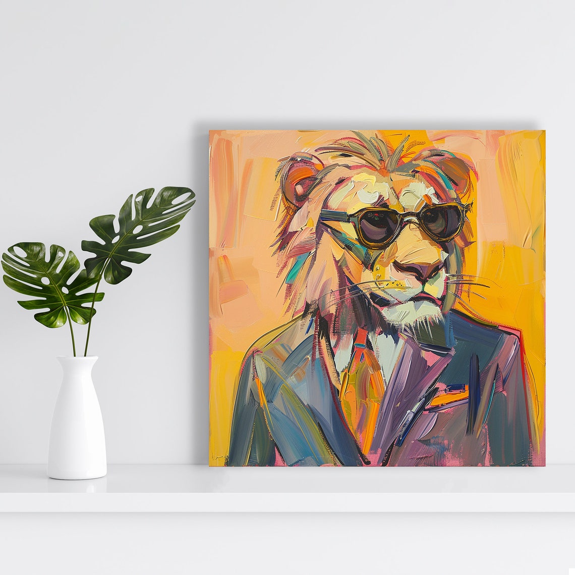 Cool Lion Wearing Sunglasses and Suit Pop Art Vibrant Fun Wall Poster - Image 2