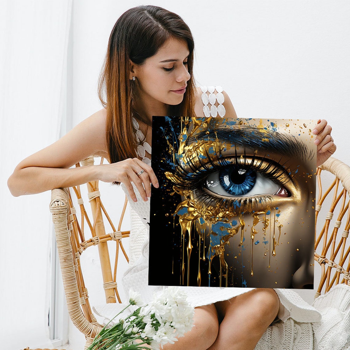 Blue Eye With Dripping Gold Abstract Glamorous Eye Art Canvas Poster - Image 5