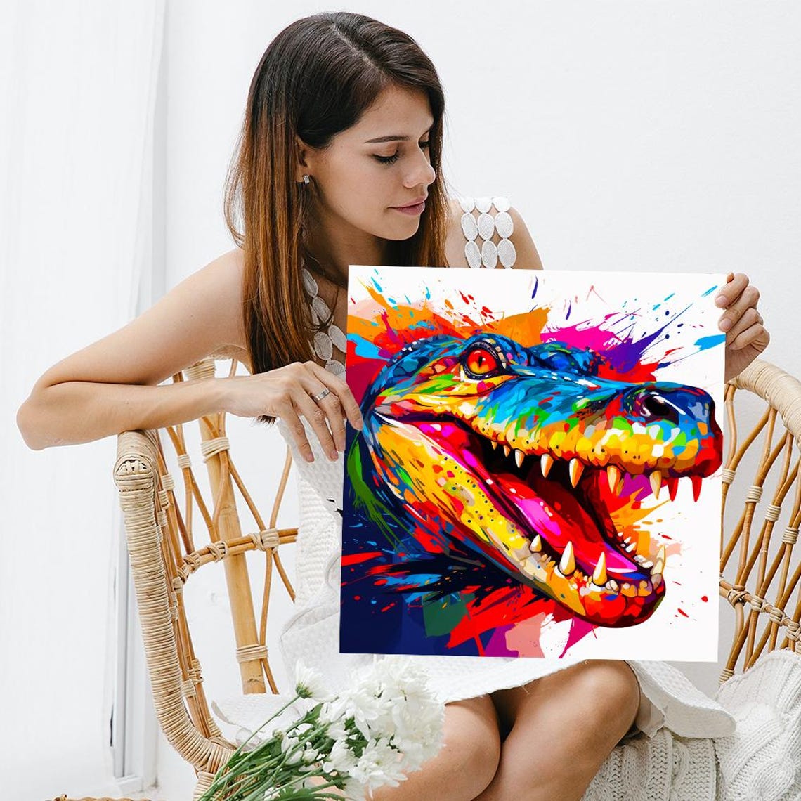 Rainbow Crocodile Head Explosion Pop Art Colorful Reptile Art Poster - Image 3