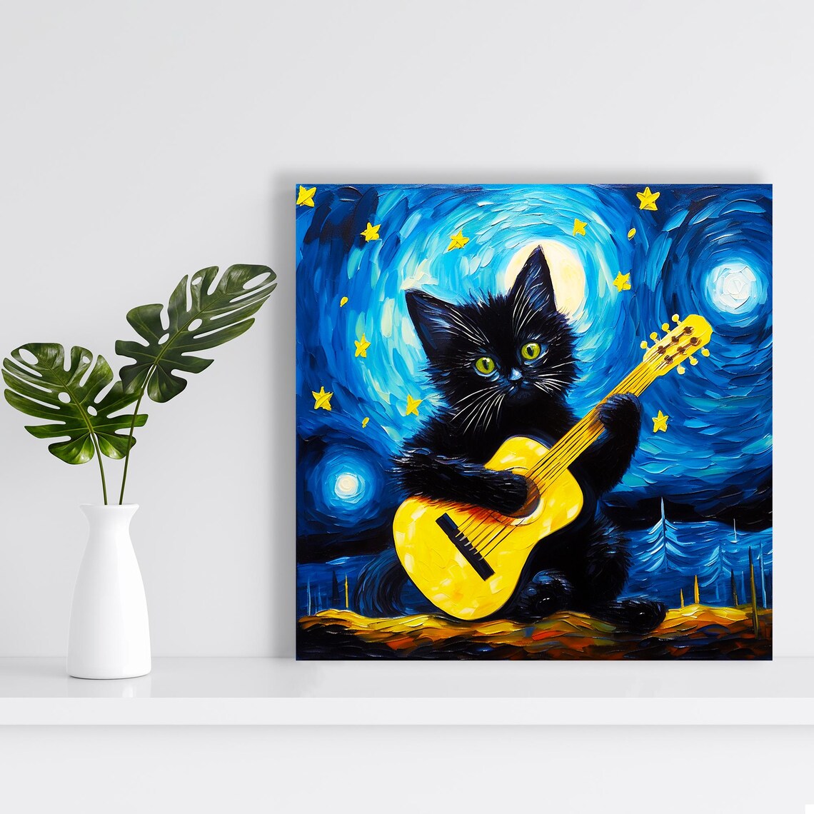 Black Cat Whimsical Music Decor Wall Art Print - Image 2