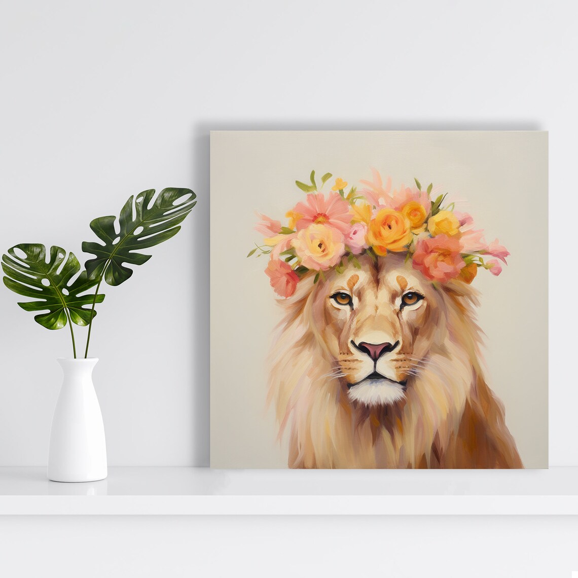 Floral Crown Lion Majesty, Bohemian Art Print - Image 2