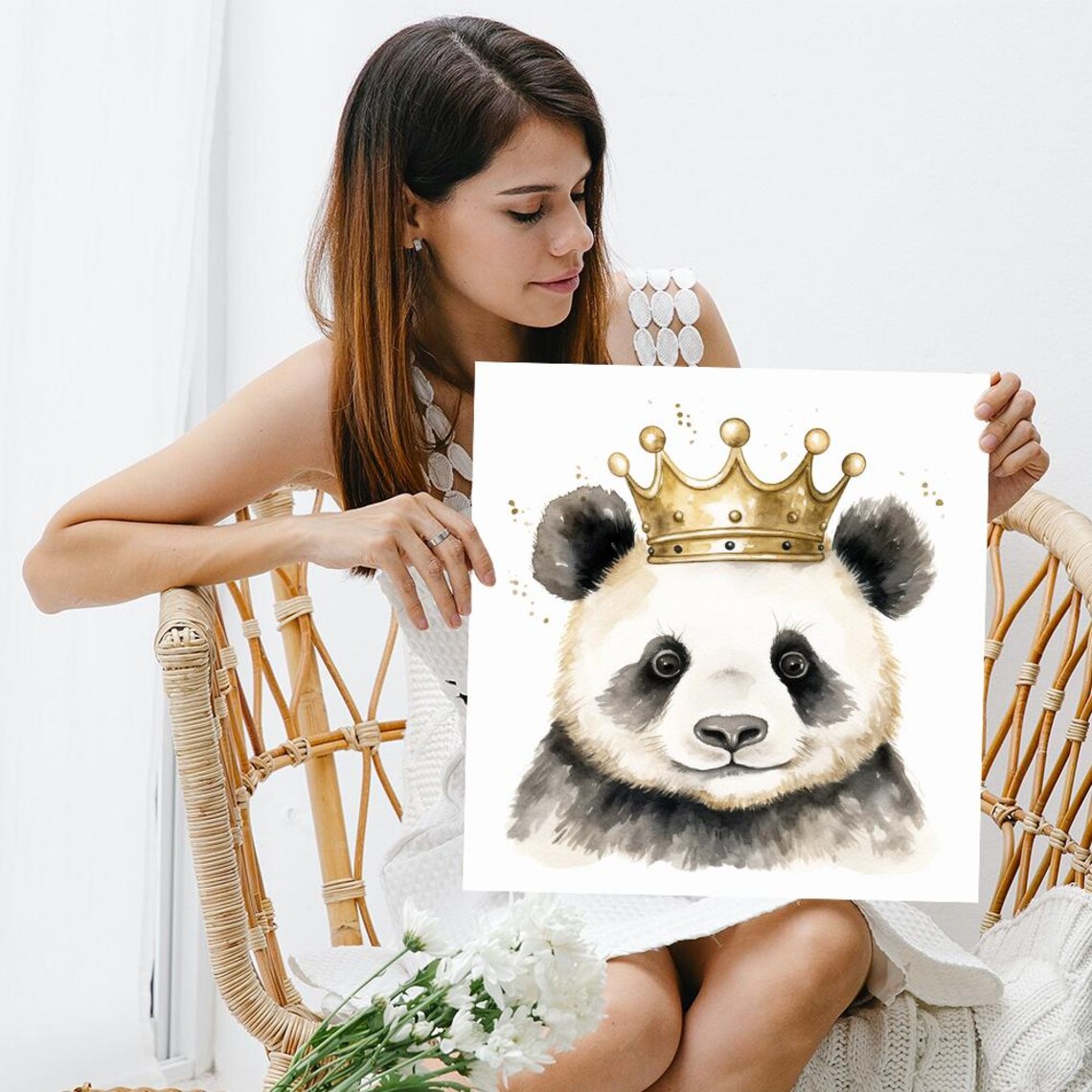 Baby Panda Gold Crown Watercolor Royal Nursery Cute Animal Art Poster - Image 3