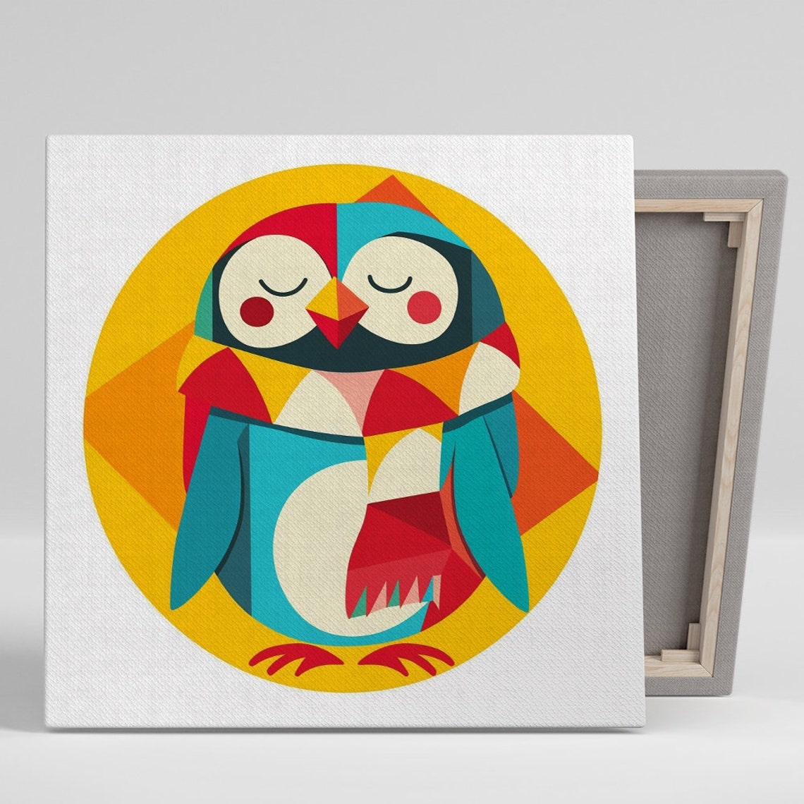 Geometric Sleeping Owl Colorful Circle Nursery Scandinavian Art Poster