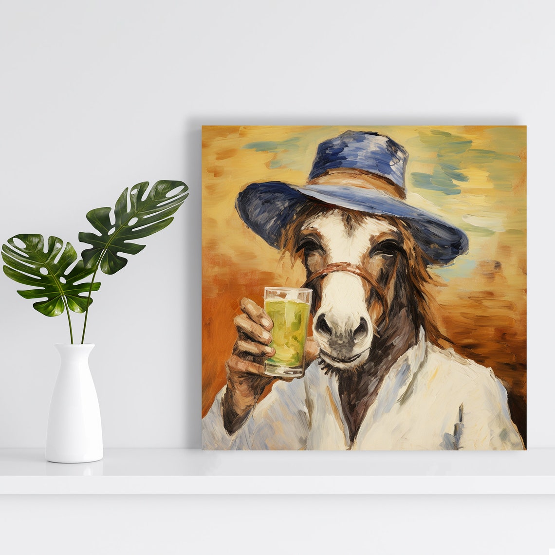 Dapper Donkey Cocktail Hat Painterly Whimsical Bar Room Wall Art - Image 2