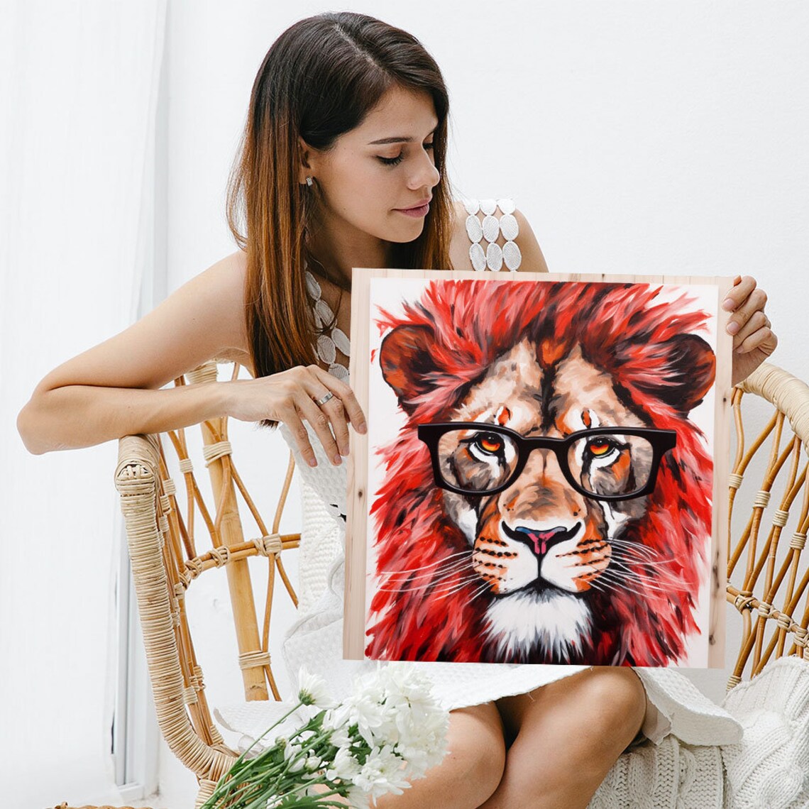 Lion Wearing Black Glasses Red Mane Quirky Funny Animal Art Poster - Image 3