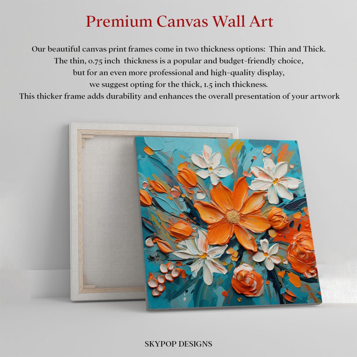 Orange And White Floral Art Print, Living Room Decor - Image 3