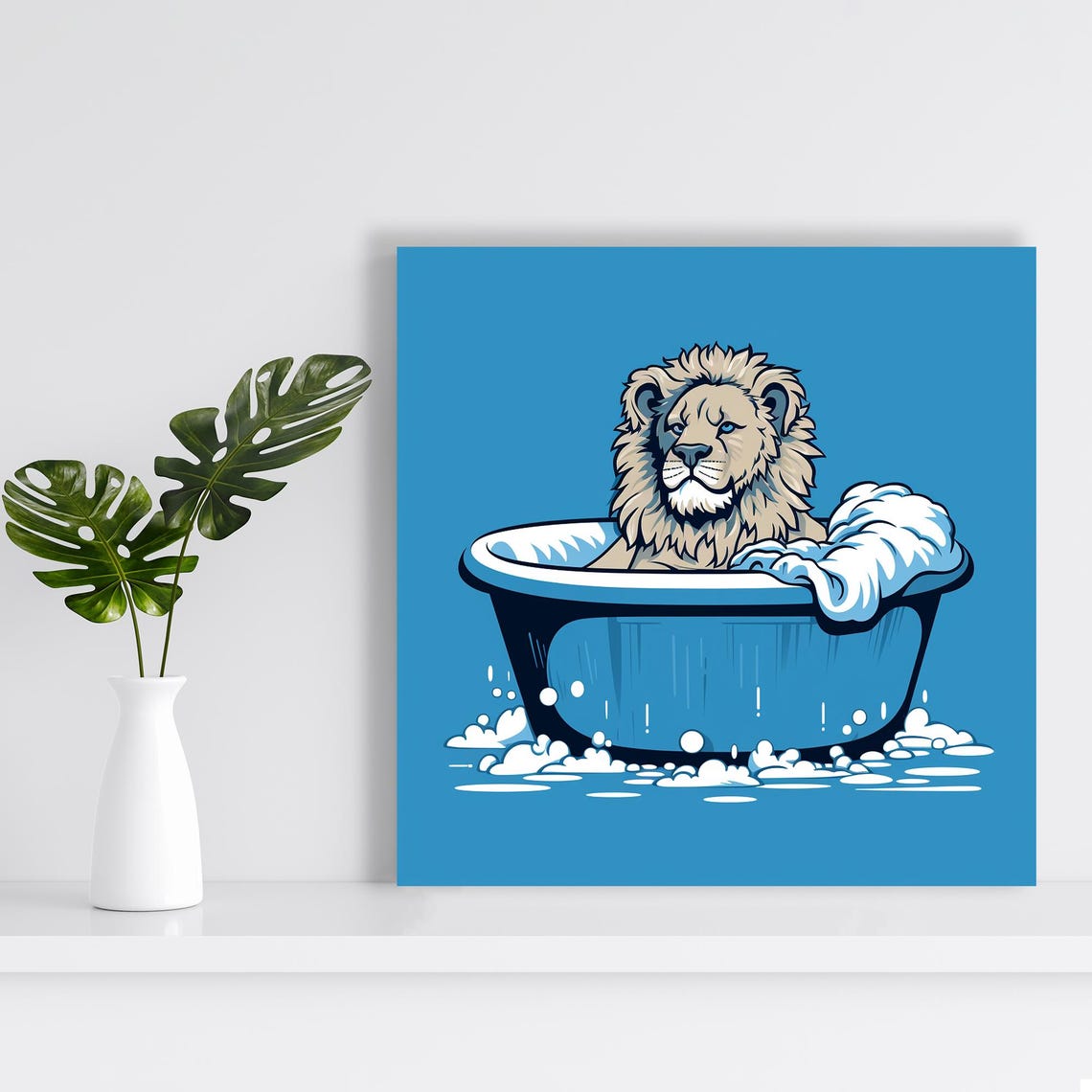 Lion Taking Bubble Bath In Blue Tub Funny Pop Art Bathroom Wall Poster - Image 2