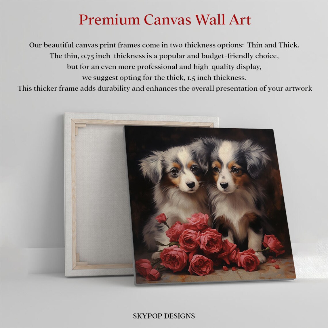 Two Fluffy Puppies With Red Roses Sweet Puppy Portrait Art Poster - Image 4
