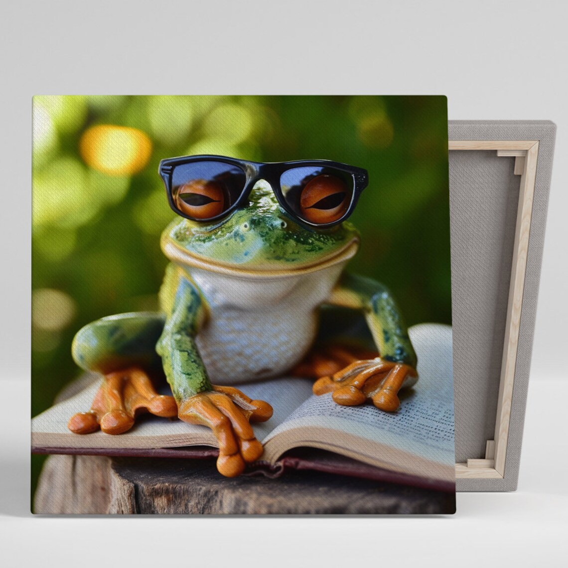 Cool Frog Wearing Sunglasses Sitting on Open Book Funny Nature Poster