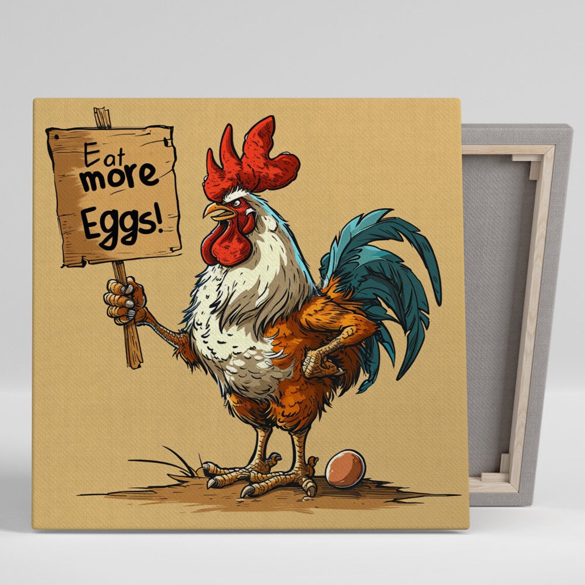 Funny Rooster Eat More Eggs Sign Whimsical Farmhouse Kitchen Poster