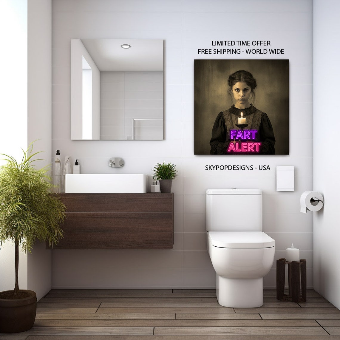 Fart Alert Neon Text Vintage Girl Candle Funny Bathroom Wall Poster - Image 2