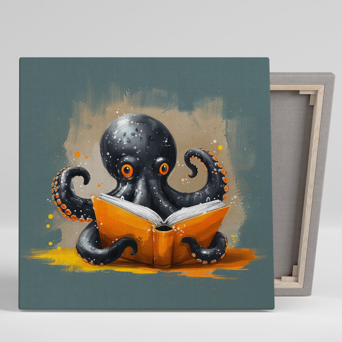 Bookworm Octopus, Whimsical Contemporary Art Print