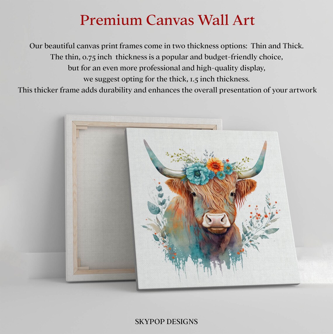 Highland Cow With Flower Art Print, Farm Animal - Image 3