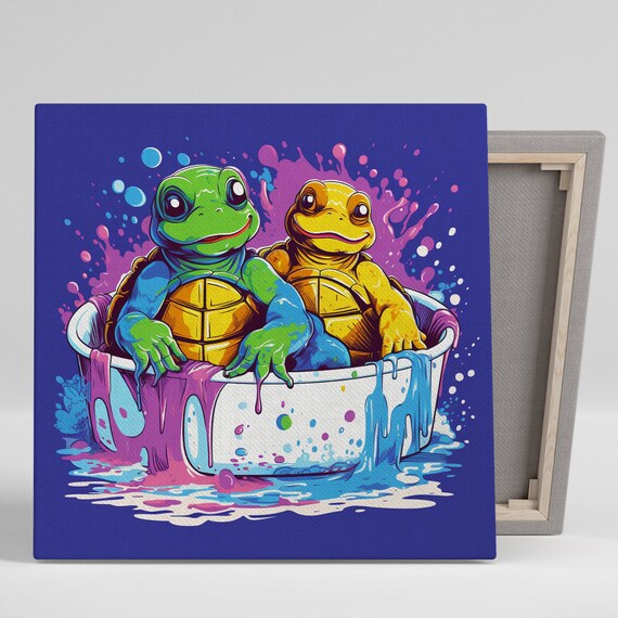 Psychedelic Turtle Art Or Poster Whimsical Pop Animal Decor Childrens Room Bathroom Game Room Living Room Wall Art Turtle Decor