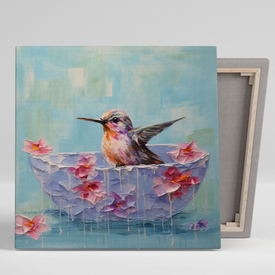 Humming Bird in Bathtub Bathroom Wall Art Print